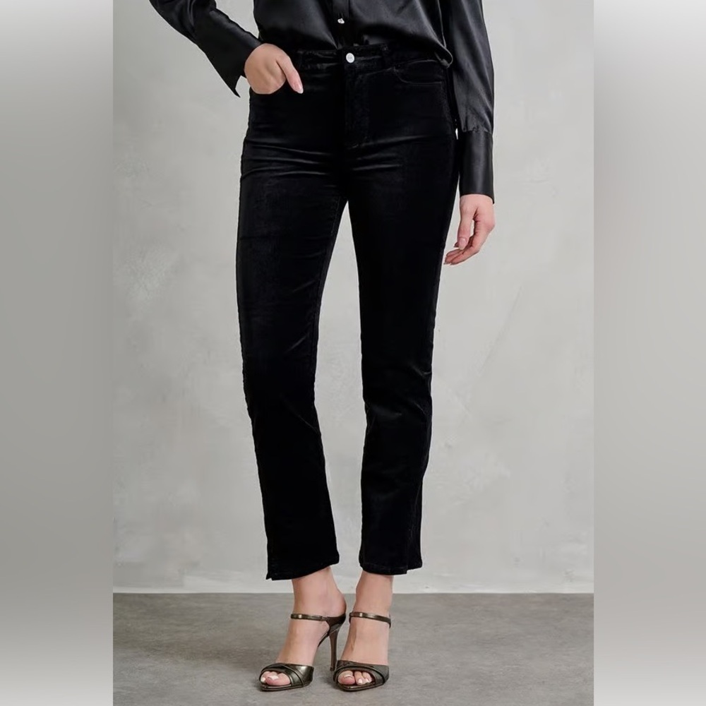 NWOT PAIGE Cindy Straight Leg Pants Twisted Seam Black Velvet Casual Women’s 25